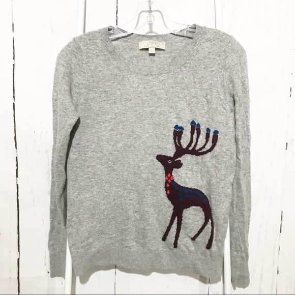LOFT Sweaters - LOFT Gray Crewneck Long Sleeve Deer Sweater XS